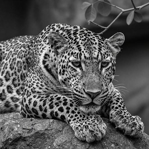 Calm Leopard Portrait in Black and White
