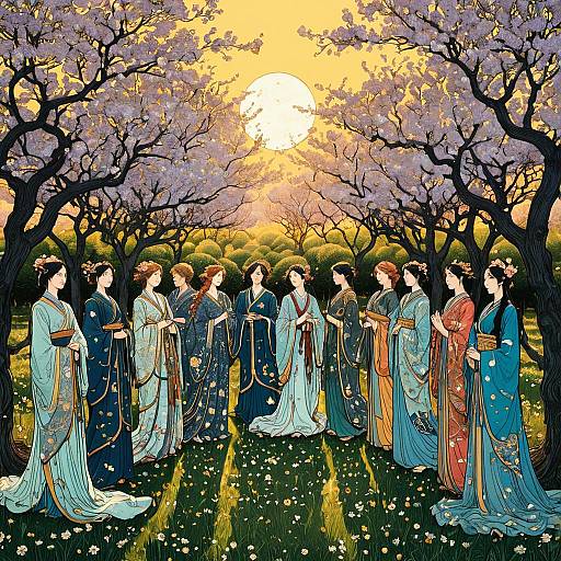 Twelve Celestial Guardians in Blooming Orchard