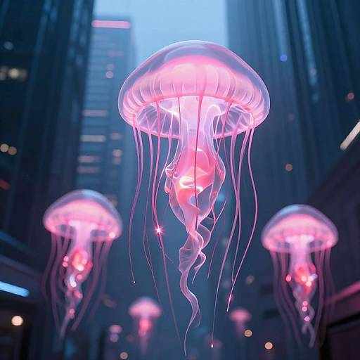 Luminescent Jellyfish in Futuristic City