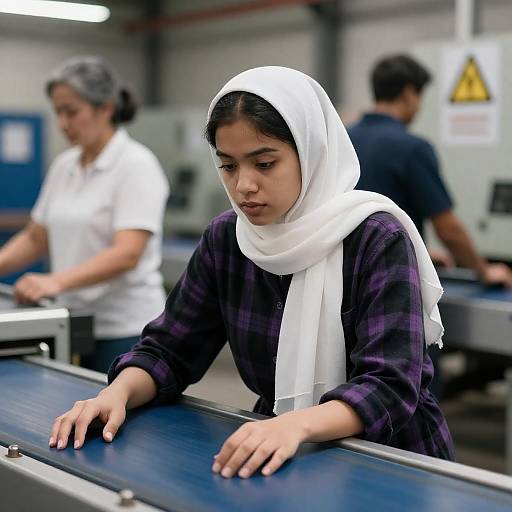 Factory Portrait: Woman at Conveyor Belt