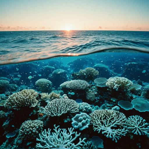 Coral Reef Under Ocean Surface at Dawn