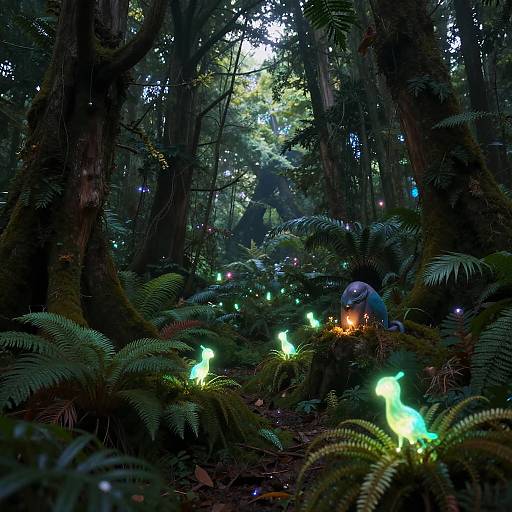 Bioluminescent Mystical Forest Scene