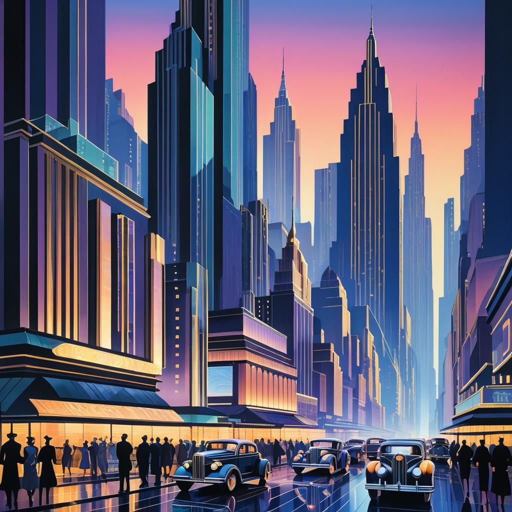 Twilight Urban Life in Art Deco Style