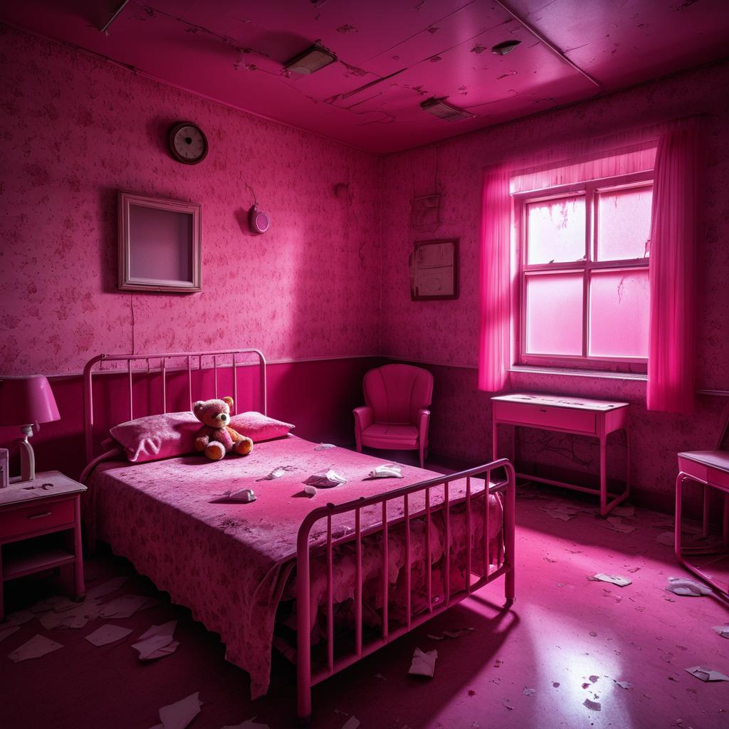 Eerie Old Hospital Room with Teddy Bear