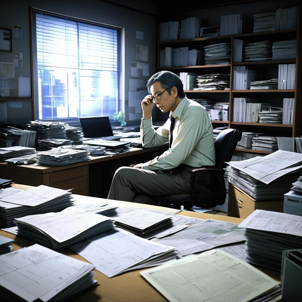 Pensive Middle-Aged Man in Dim Office