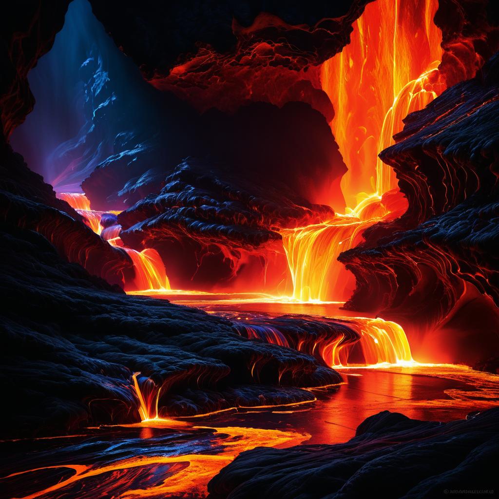 Vivid Lava Flow in Dark Cavern