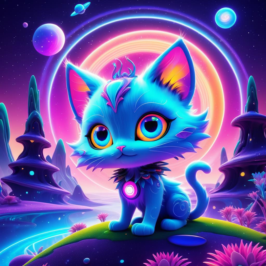 Enchanting Alien Cat in a Surreal Landscape