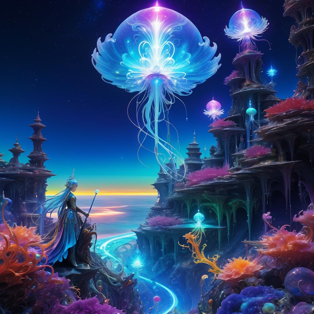 Vibrant Alien Landscape with Fantasy Elements