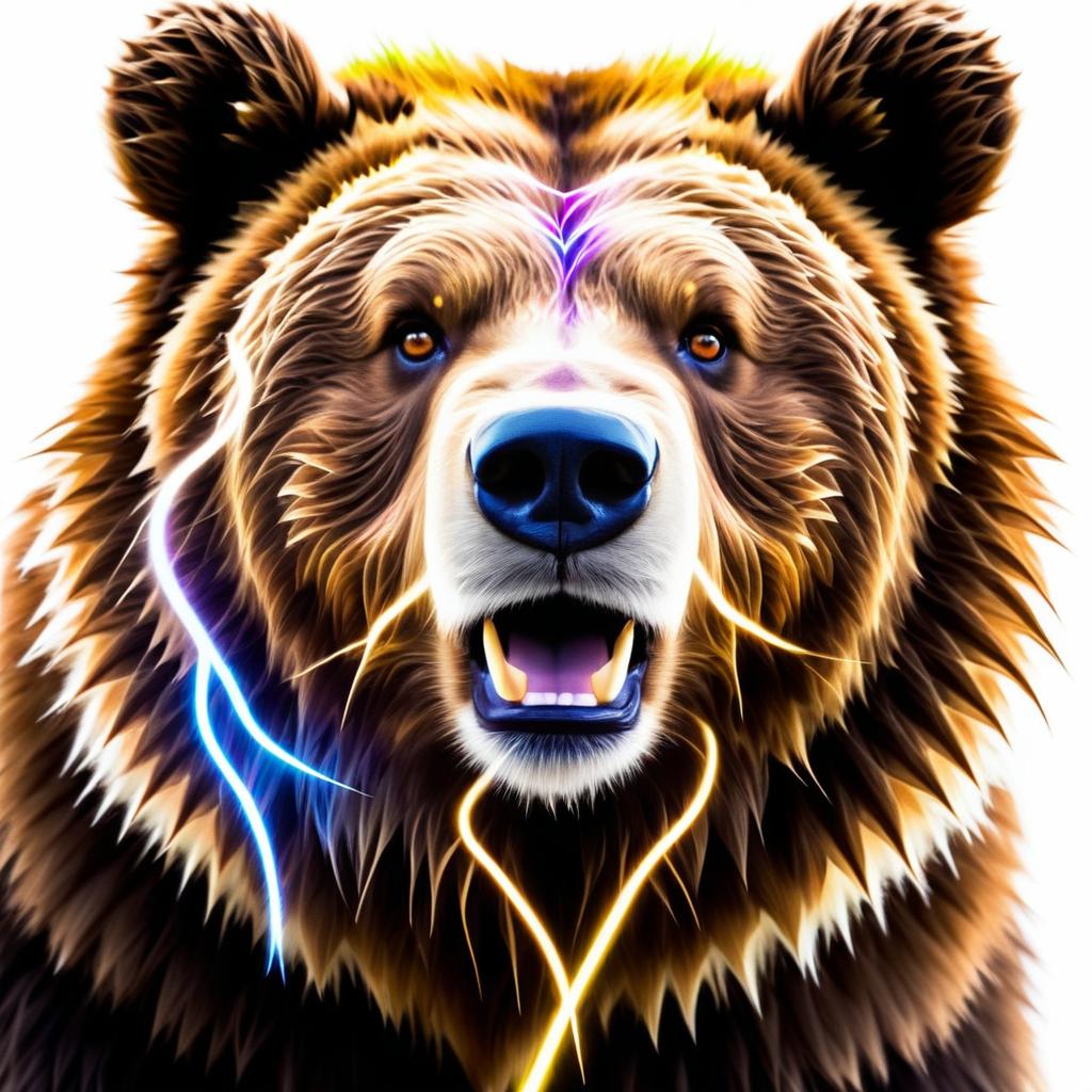 Electrified Brown Bear on White Background