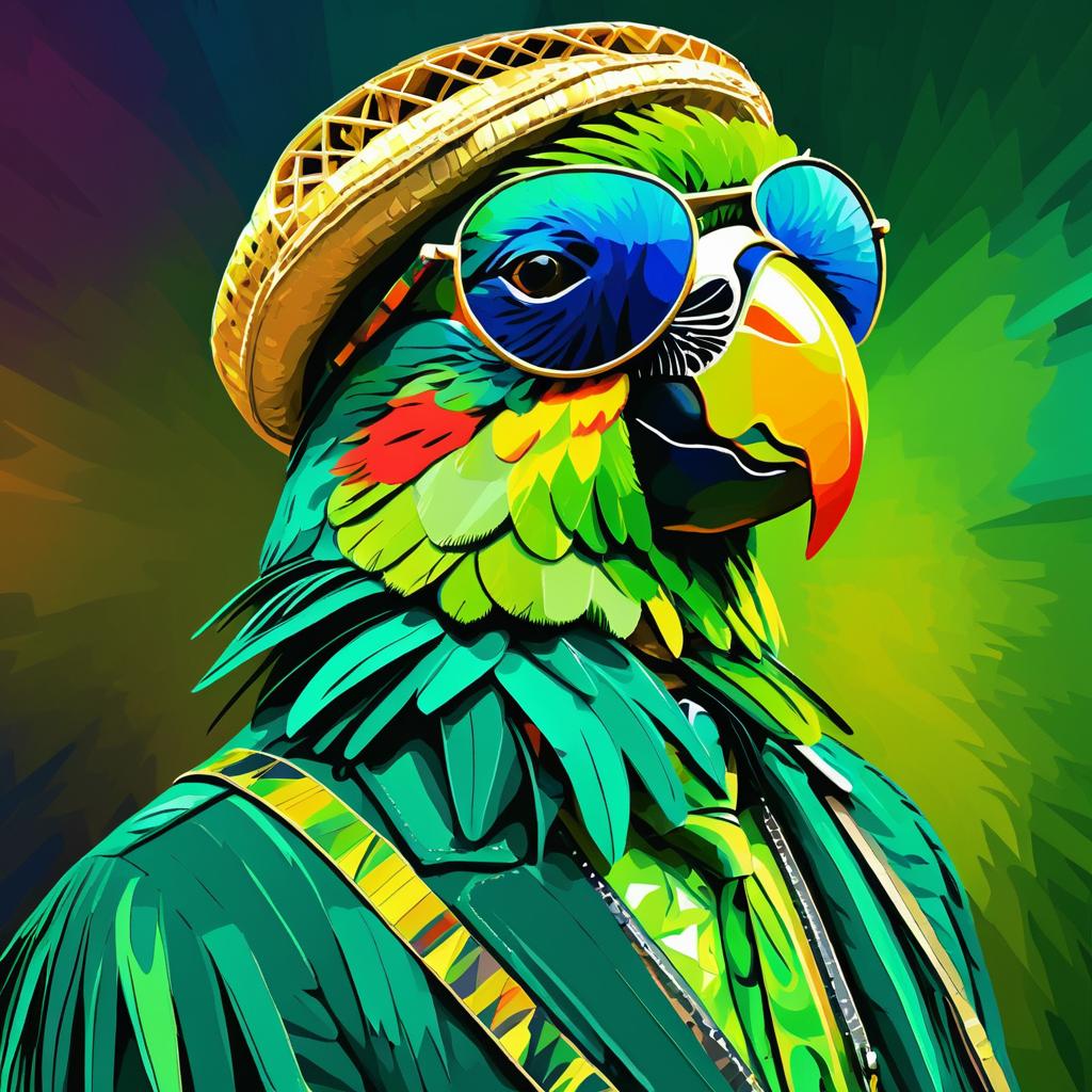 Vibrant Parrot Musician in Van Gogh Style