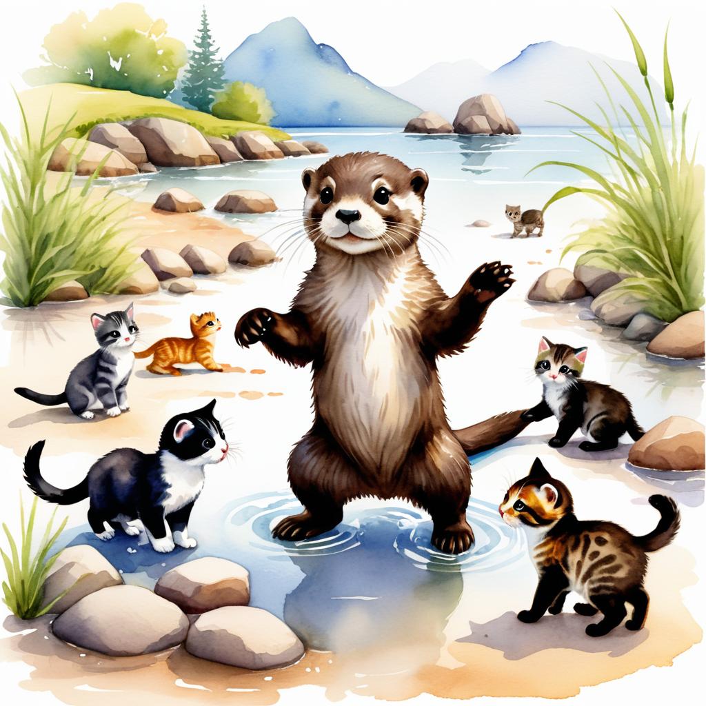 Wholesome Otter Pup and Kittens Adventure