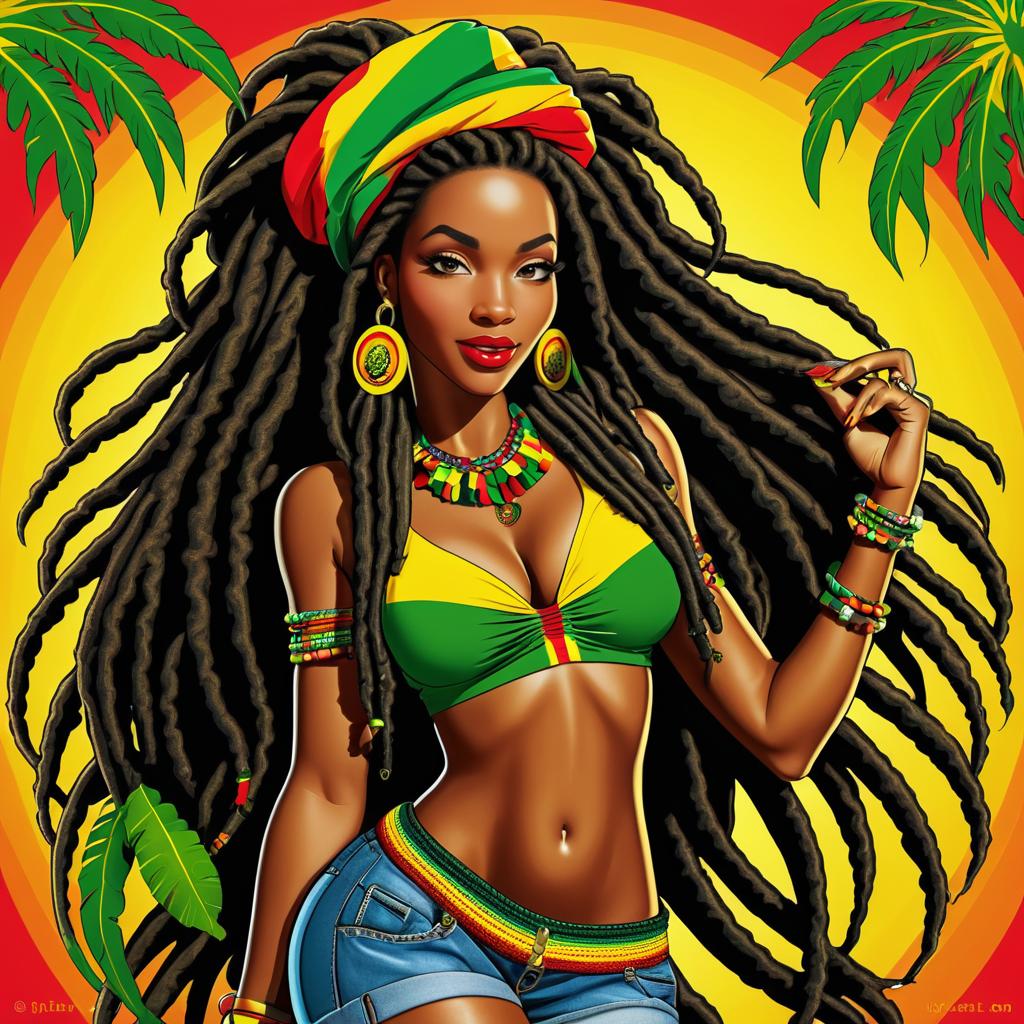 Vibrant Rastafarian Cartoon Pin-Up Art