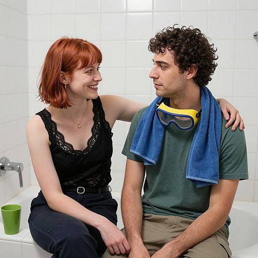 Intimate Bathroom Scene with Couple