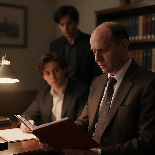 Intense Meeting in Dimly Lit Office