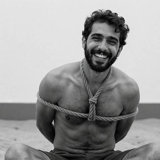 Joyful Bound Man in Black-and-White