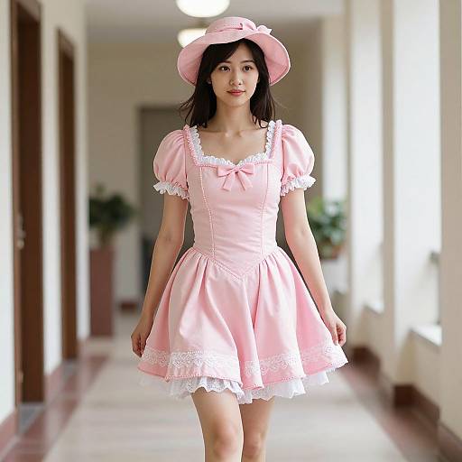 Woman in Pink Usherette Costume