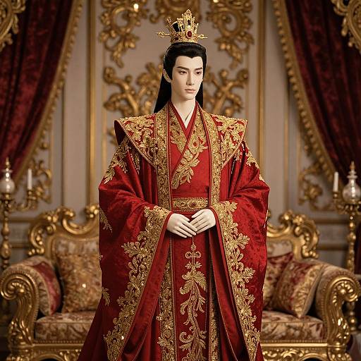Regal Mannequin in Ornate Red and Gold Robe