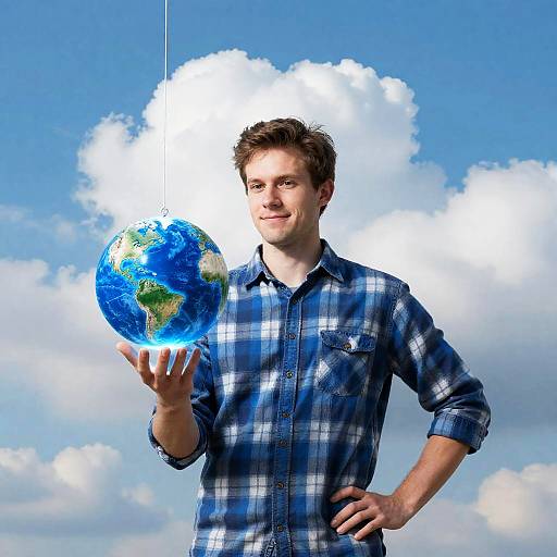 Confident Man Holding Glowing Earth