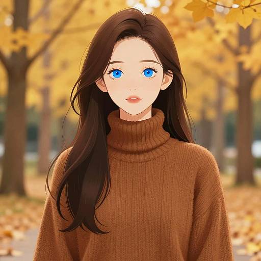 Anime Portrait of Young Woman in Autumn