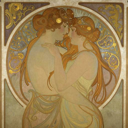Art Nouveau Lovers Embrace Painting