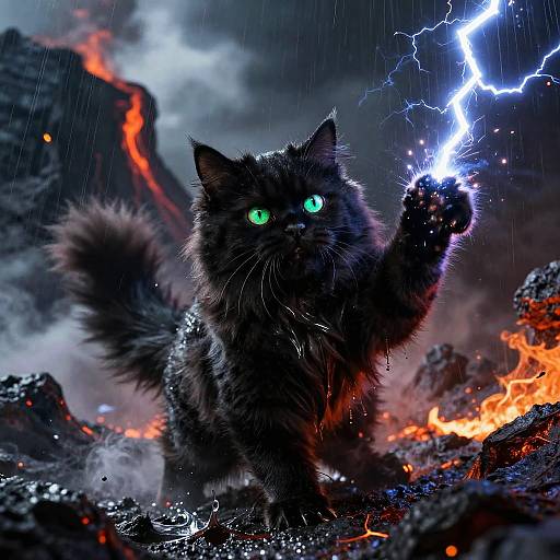 Epic Jet-Black Warlock Cat Casting Spells