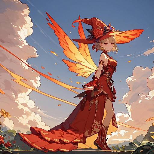 Anime Magical Girl at Sunset