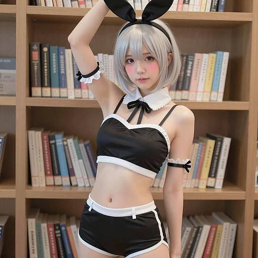 Anime-Style Woman with Silver Hair