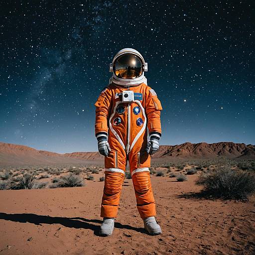 Solo Orange Astronaut in Starry Sky