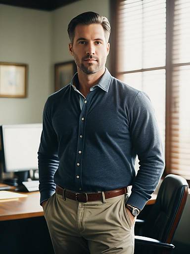Cinematic Editorial Man in Office Outfit