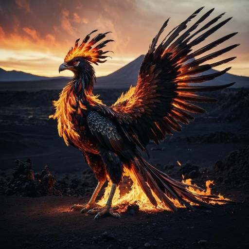 Majestic Flaming Phoenix in Volcanic Crater