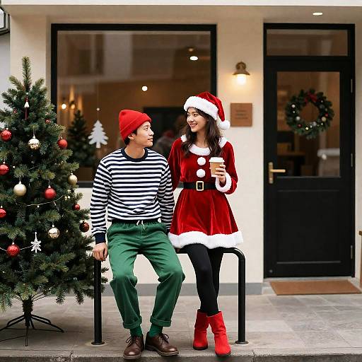 Festive Holiday Photo at Storefront