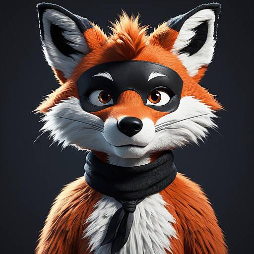 3D Anthropomorphic Fox Character with Black Mask