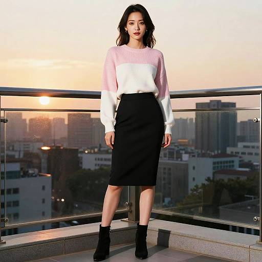 Svelte Woman at Sunset Balcony