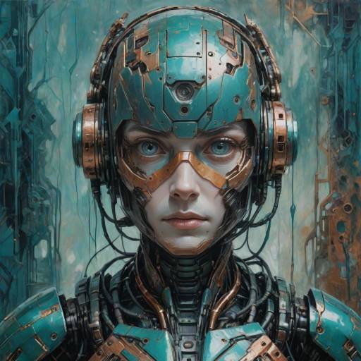 Dystopian Robot Girl in Oil Painting