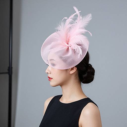 Elegant Woman in Pink Feather Fascinator