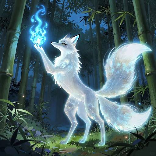 Ethereal Spirit Fox in Bamboo Forest
