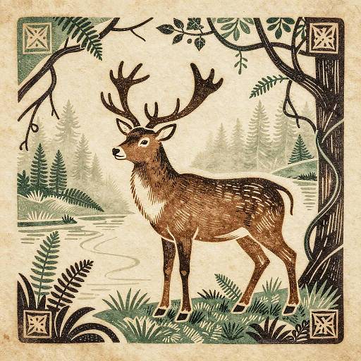 Woodcut Stag by Misty River