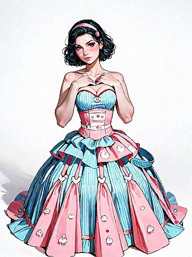 Woman in Strapless Pink and Blue Ball Gown