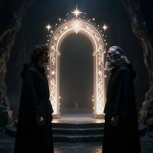 Mysterious Archway with Dark Robed Figures