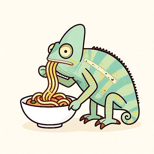 Vintage Cartoon Chameleon Eating Spaghetti