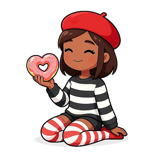 Chibi Girl with Donut and Beret