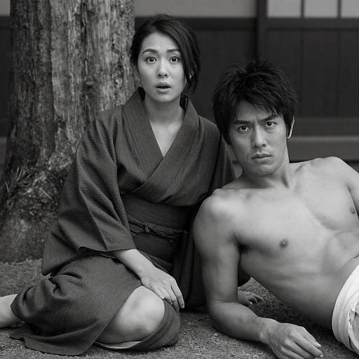Captivating Black-and-White Japanese Duo