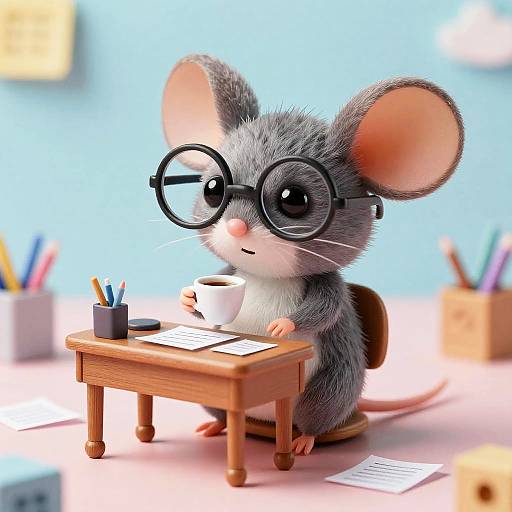 Cute Cartoon Mouse with Glasses