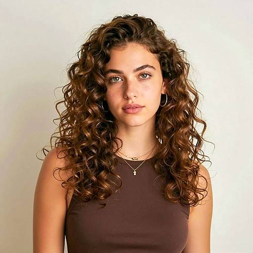 Portrait of Young Woman with Curly Brown Hair