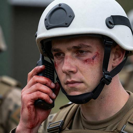 Injured Soldier Using Radio