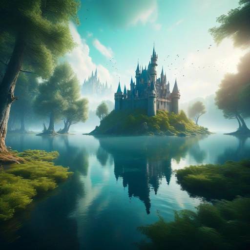 Dreamy Forest Clearing with Floating Castle