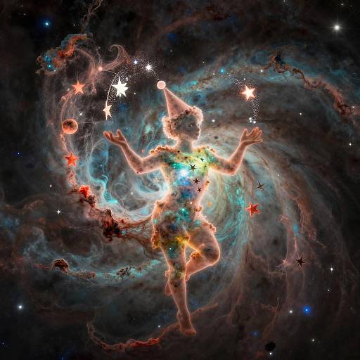 Whimsical Nebula Juggler in Space