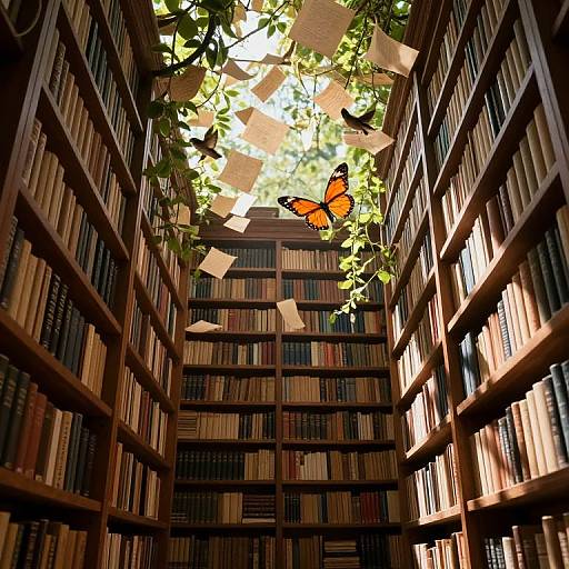 Ancient Library with Floating Pages