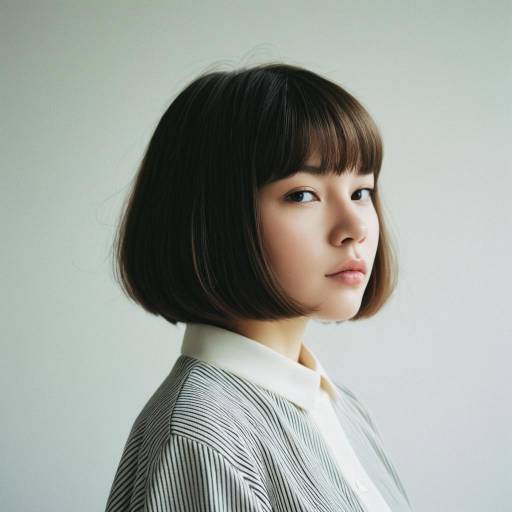 Young Woman with Angled Bob Hairstyle in Classy Outfit