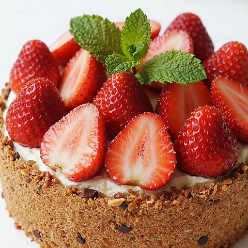 Strawberry Cake with Nutty Crust and Mint